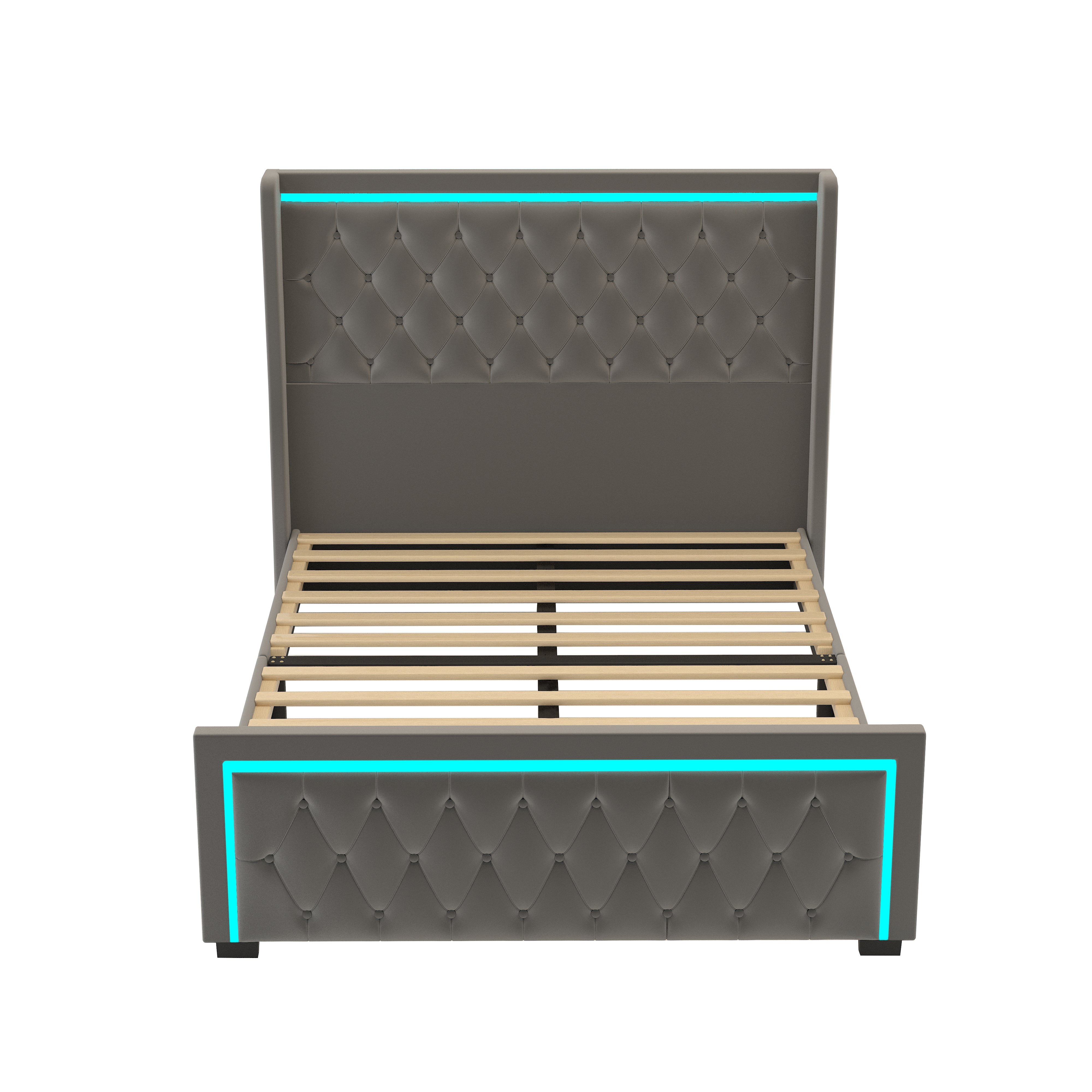 Bellemave® Velvet Upholstered Platform Bed with LED Light High Headboard, with Deep Tufted Buttons Bellemave®
