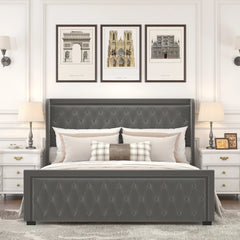 Bellemave® Velvet Upholstered Platform Bed with LED Light High Headboard, with Deep Tufted Buttons Bellemave®