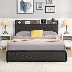 Bellemave® Platform Bed with Storage Headboard,Charging Station and 4 Storage Drawers Bellemave®