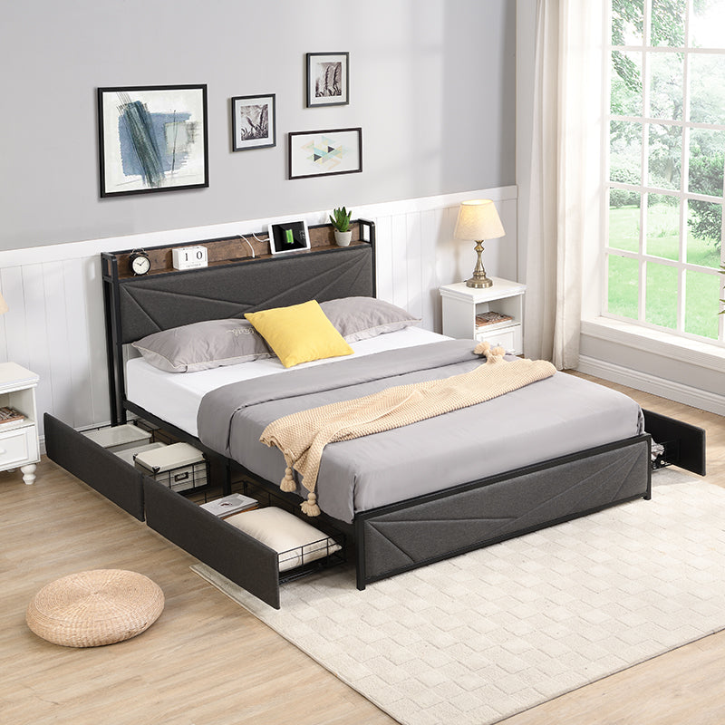 Bellemave® Platform Bed with Storage Headboard,Charging Station and 4 Storage Drawers Bellemave®