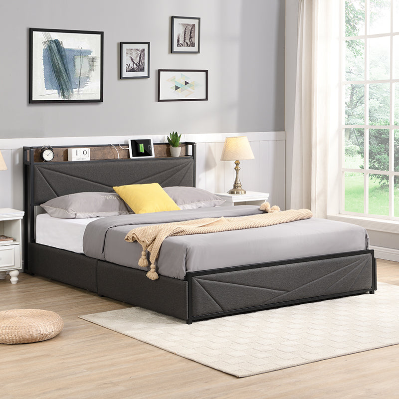 Bellemave® Platform Bed with Storage Headboard,Charging Station and 4 Storage Drawers Bellemave®