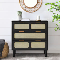 Bellemave® Modern Rattan Dresser with 3 Drawers and Metal Handles