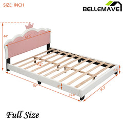 Bellemave® Upholstered Princess Bed with Crown Headboard and Footboard