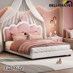 Bellemave® Upholstered Princess Bed with Crown Headboard and Footboard