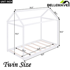 Bellemave® Twin Size Montessori Wooden House Floor Bed