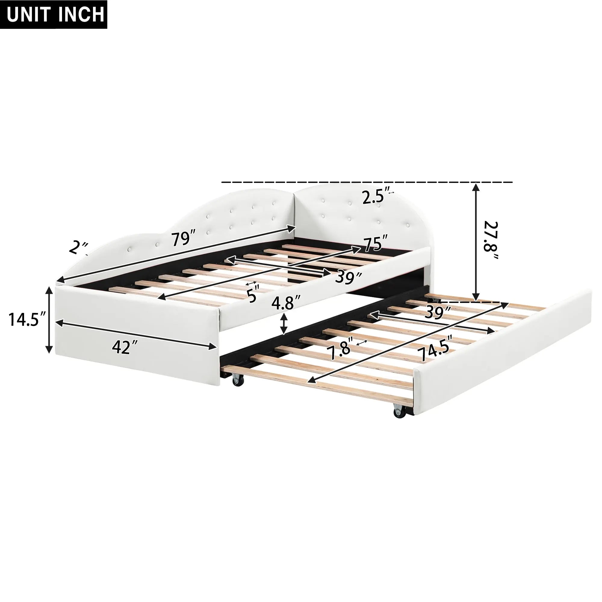 Bellemave® PU Upholstered Tufted Daybed with Trundle and Cloud Shaped Guardrail Bellemave®