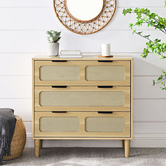 Bellemave® Modern Rattan Dresser with 3 Drawers and Metal Handles