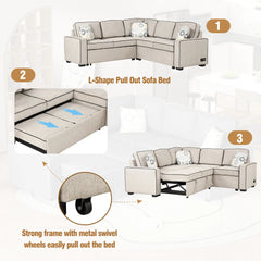 Bellemave® 83" L-Shaped Modern Convertible Sleeper Sofa with 2 USB ports, 2 Power Sockets and 3 Pillows Bellemave®