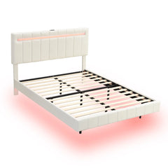 Bellemave® Queen Size Floating Upholstered Platform Bed with LED Lights and USB Charging Bellemave®