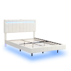 Bellemave® Queen Size Floating Upholstered Platform Bed with LED Lights and USB Charging Bellemave®