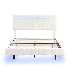 Bellemave® Queen Size Floating Upholstered Platform Bed with LED Lights and USB Charging Bellemave®