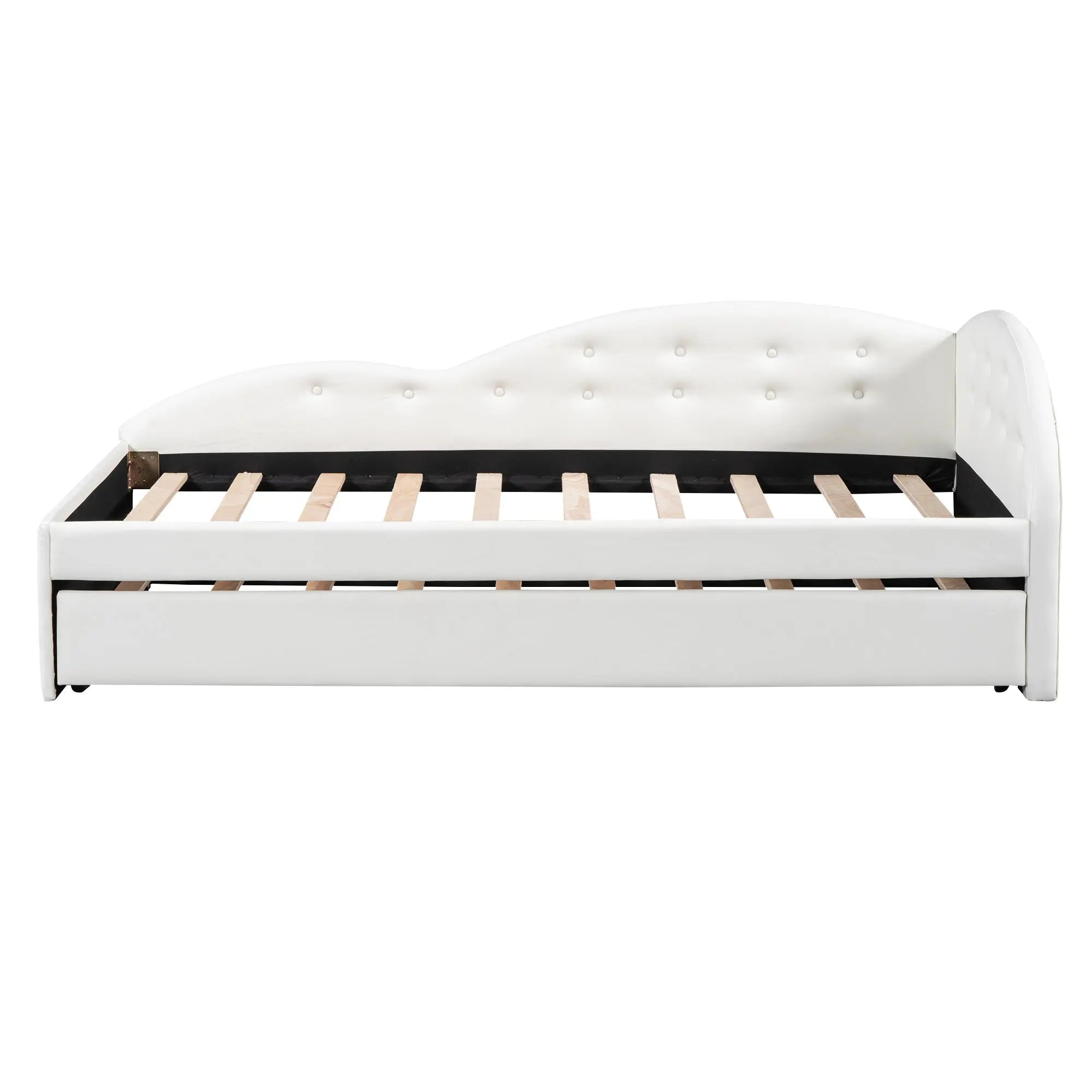 Bellemave® PU Upholstered Tufted Daybed with Trundle and Cloud Shaped Guardrail Bellemave®