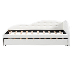 Bellemave® PU Upholstered Tufted Daybed with Trundle and Cloud Shaped Guardrail Bellemave®