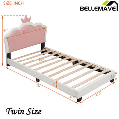 Bellemave® Upholstered Princess Bed with Crown Headboard and Footboard