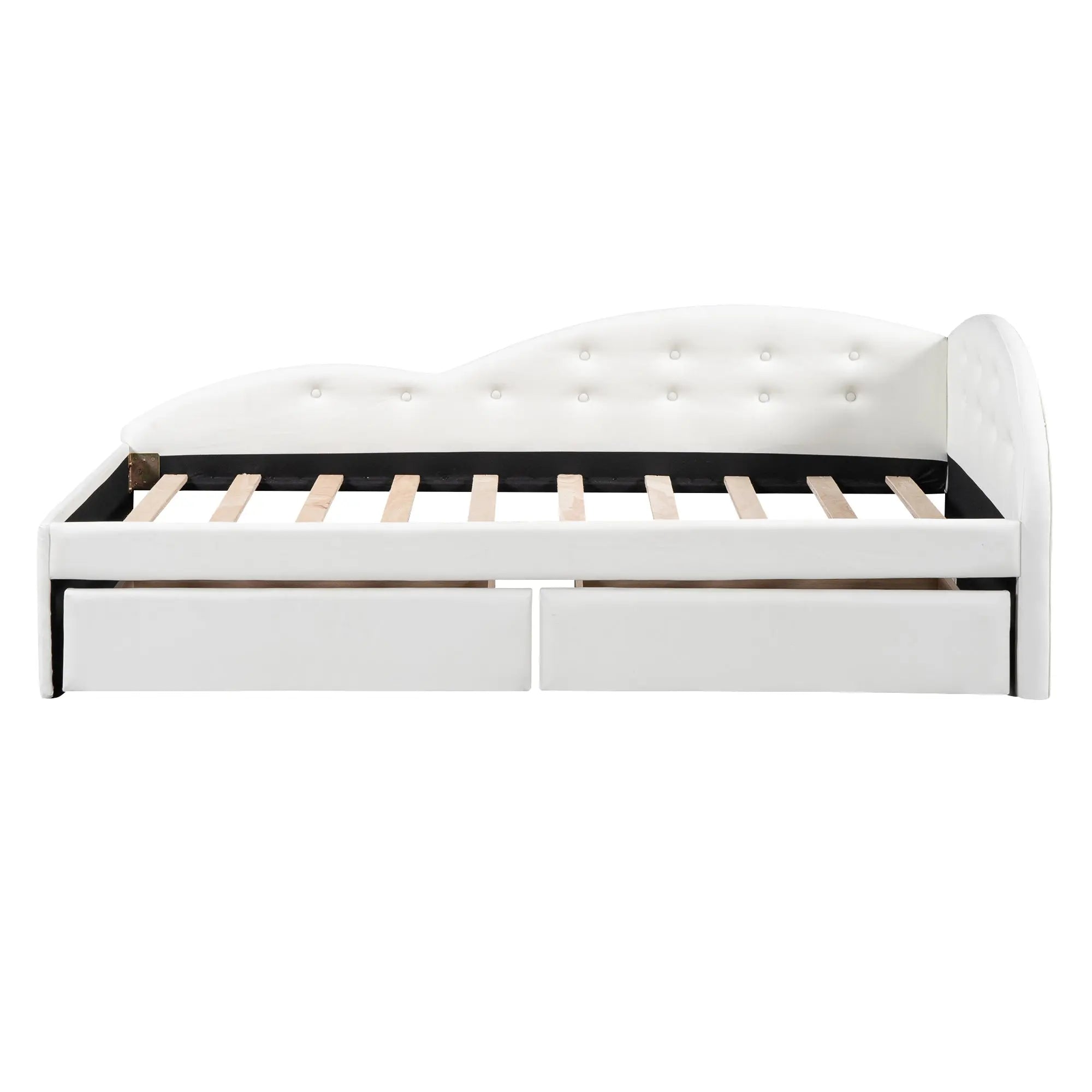 Bellemave® PU Upholstered Tufted Daybed with Two Drawers and Cloud Shaped Guardrail Bellemave®