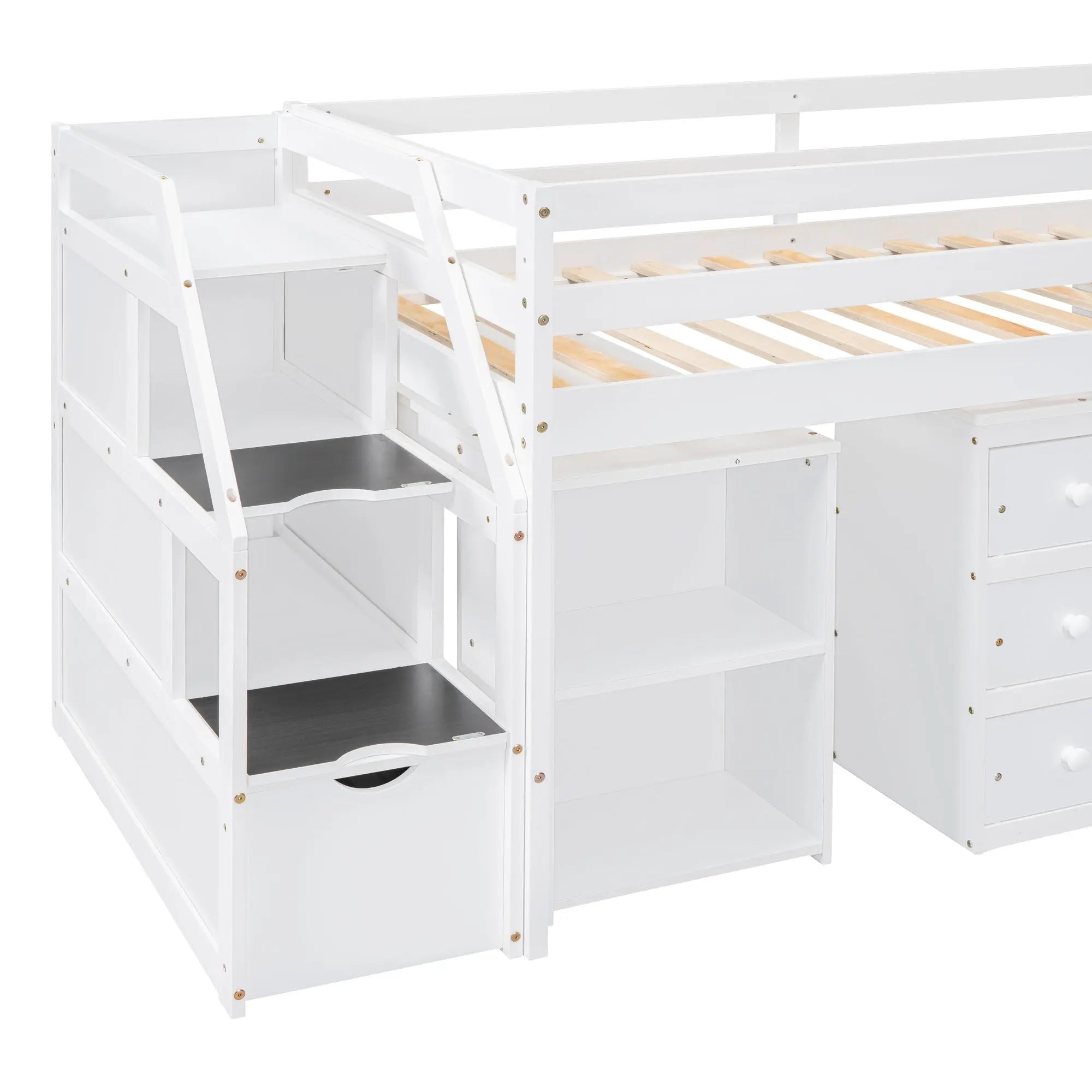 Bellemave® Loft Bed with Retractable Writing Desk and 3 Drawers, Storage Stairs and Shelves Bellemave®