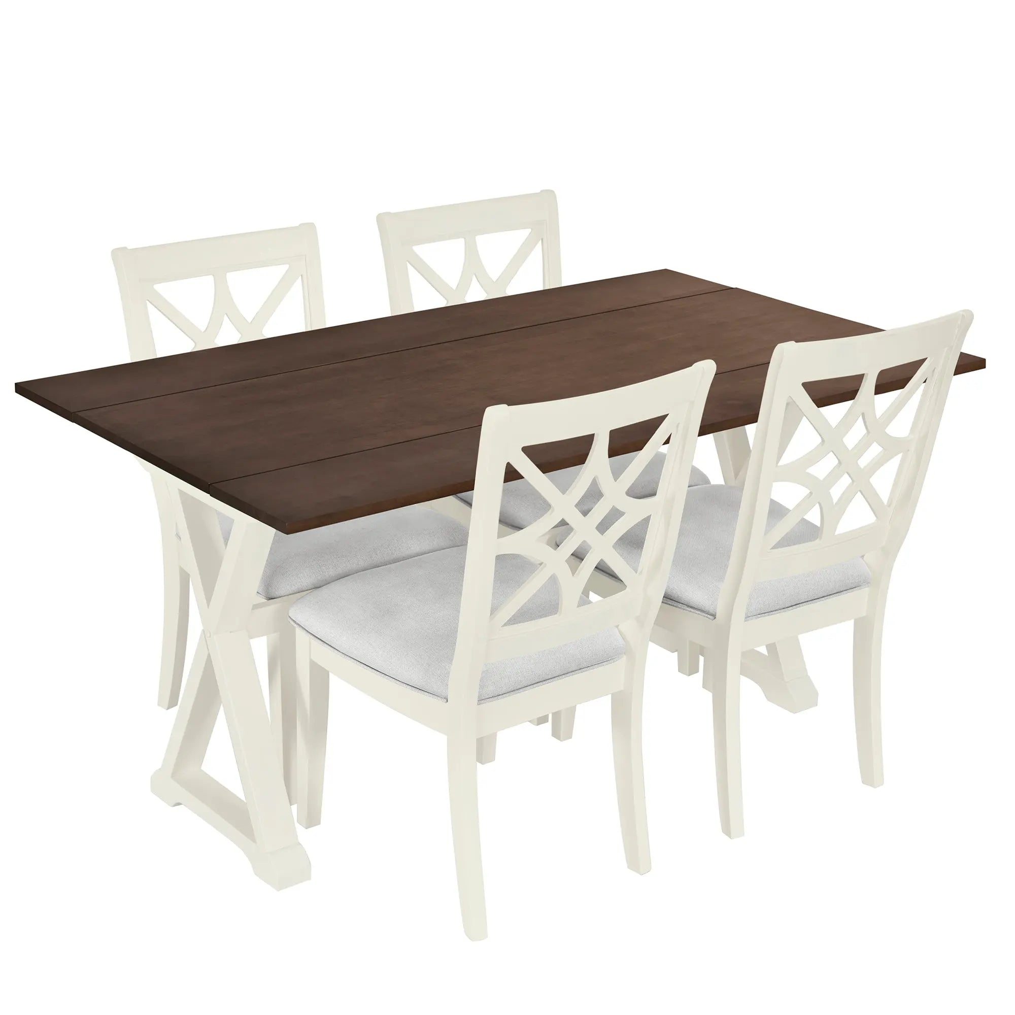 Bellemave 5-Piece 62" Extendable Rubber Wood Dining Table Set with X-shape Legs Bellemave