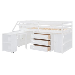 Bellemave® Loft Bed with Retractable Writing Desk and 3 Drawers, Storage Stairs and Shelves Bellemave®