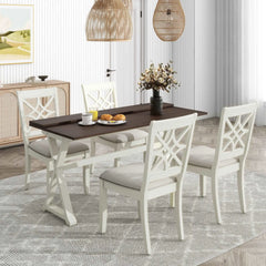 Bellemave 5-Piece 62" Extendable Rubber Wood Dining Table Set with X-shape Legs