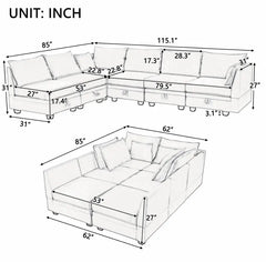 Bellemave 115.1" Modern Large U-Shape Modular Sectional Sofa, Convertible Sofa Bed with Reversible Chaise