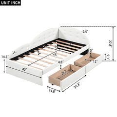 Bellemave® PU Upholstered Tufted Daybed with Two Drawers and Cloud Shaped Guardrail Bellemave®