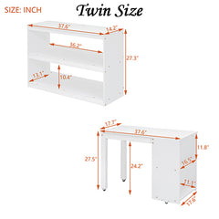 Bellemave® Loft Bed with Retractable Writing Desk and 3 Drawers, Storage Stairs and Shelves