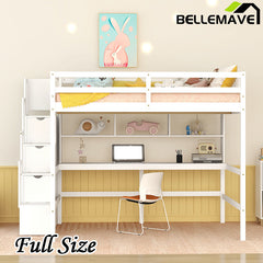 Bellemave® Full Size Loft Bed with Built-in Desk