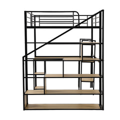 Bellemave® Full Size Metal Loft Bed with Staircase, Built-in Desk and Shelves