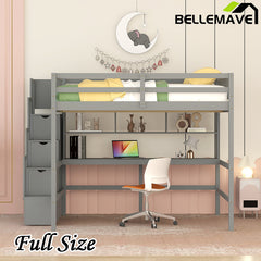 Bellemave® Full Size Loft Bed with Built-in Desk