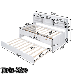 Bellemave Full Size Captain Bed, Full Beds with Trundle & Storage Drawers, Wood Daybed Frame with Bookcase Headboard & Slats Support for Kids Teens, Antique Brown Bellemave