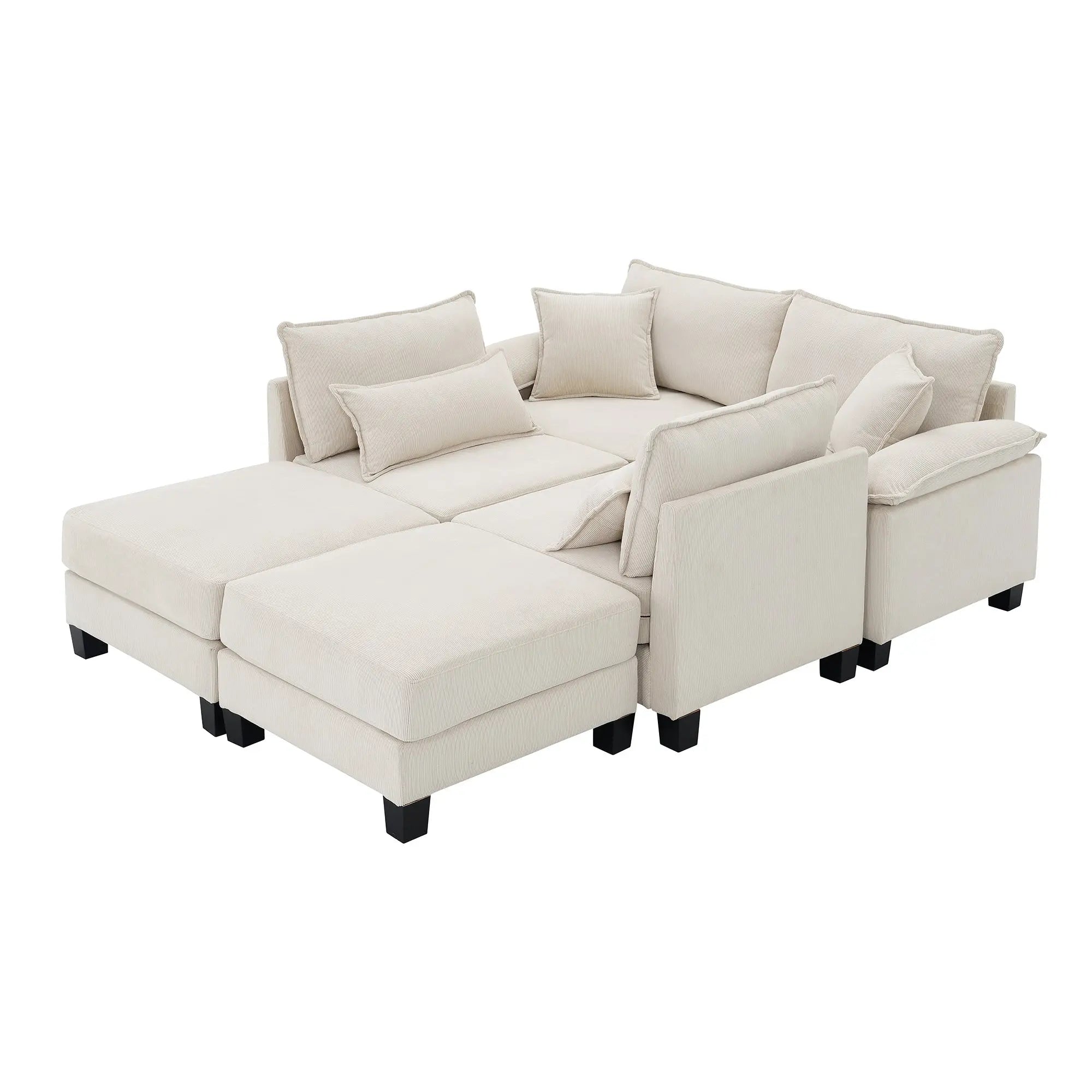Bellemave 133" Corduroy Modular Sectional Sofa,U Shaped Couch with Armrest Bags,6 Seat Freely Combinable Sofa Bed Bellemave