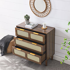 Bellemave® Modern Rattan Dresser with 3 Drawers and Metal Handles