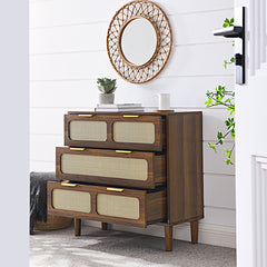 Bellemave® Modern Rattan Dresser with 3 Drawers and Metal Handles