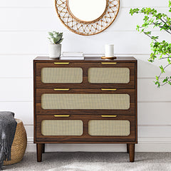 Bellemave® Modern Rattan Dresser with 3 Drawers and Metal Handles