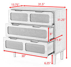 Bellemave® Modern Rattan Dresser with 3 Drawers and Metal Handles