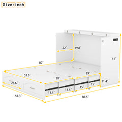 Bellemave® Murphy Bed Wall Bed with drawer and a set of Sockets & USB Ports, Pulley Structure Design Bellemave®