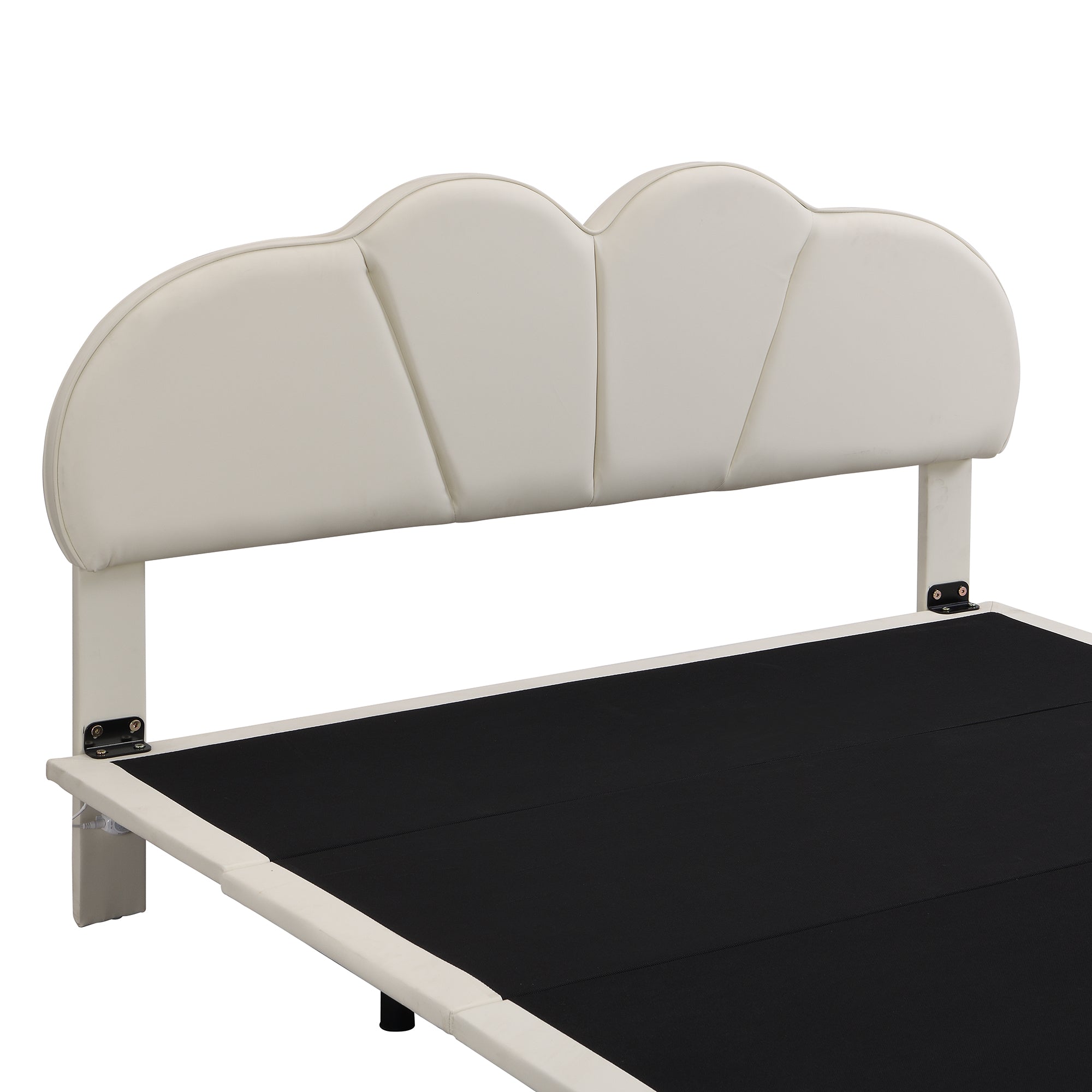 Bellemave® Queen Size Upholstery LED Floating Bed with PU Leather Headboard and Support Legs Bellemave®