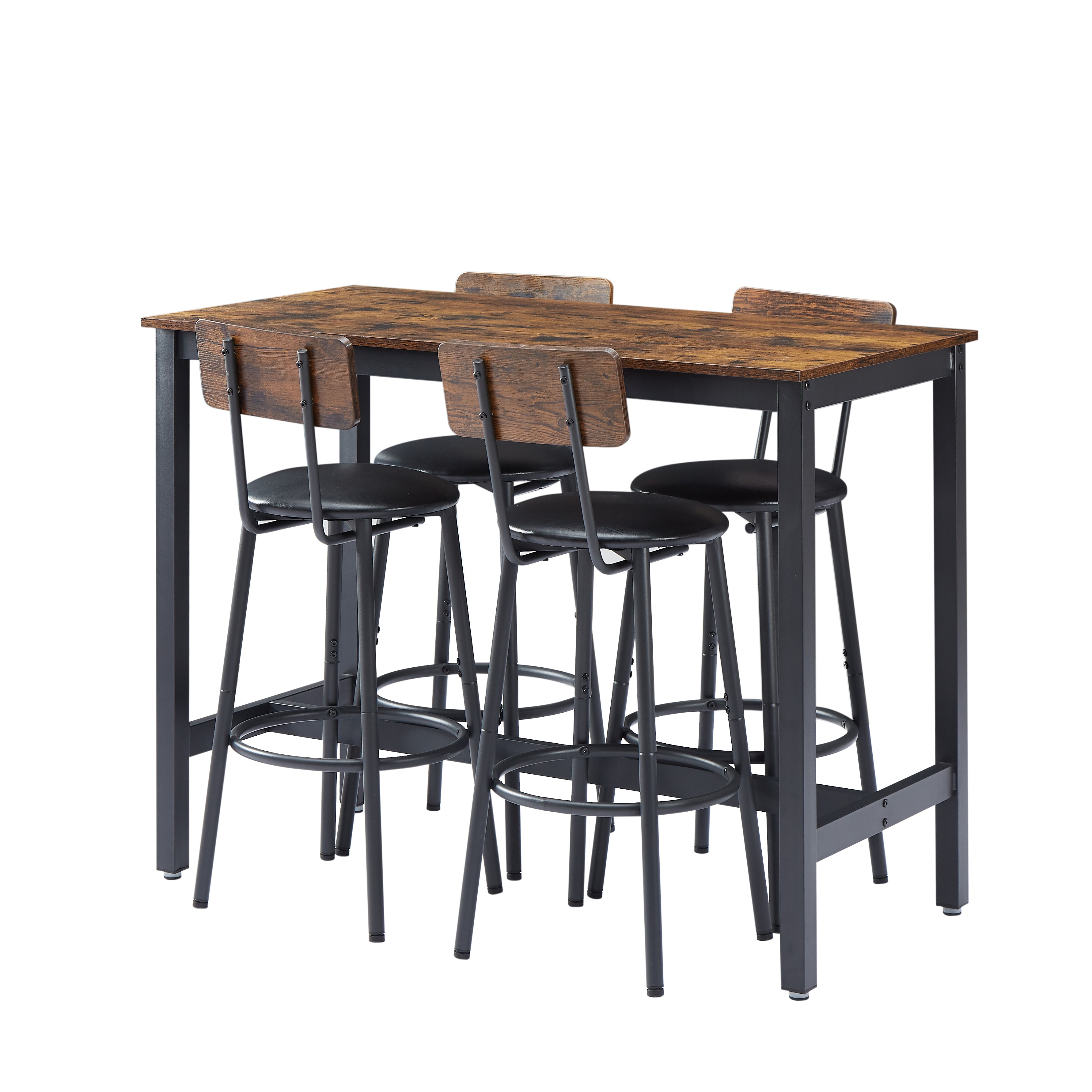 Bellemave® 5-Piece Bar Table Set with 4 Bar Stools PU Soft Seat with Backrest Bellemave®