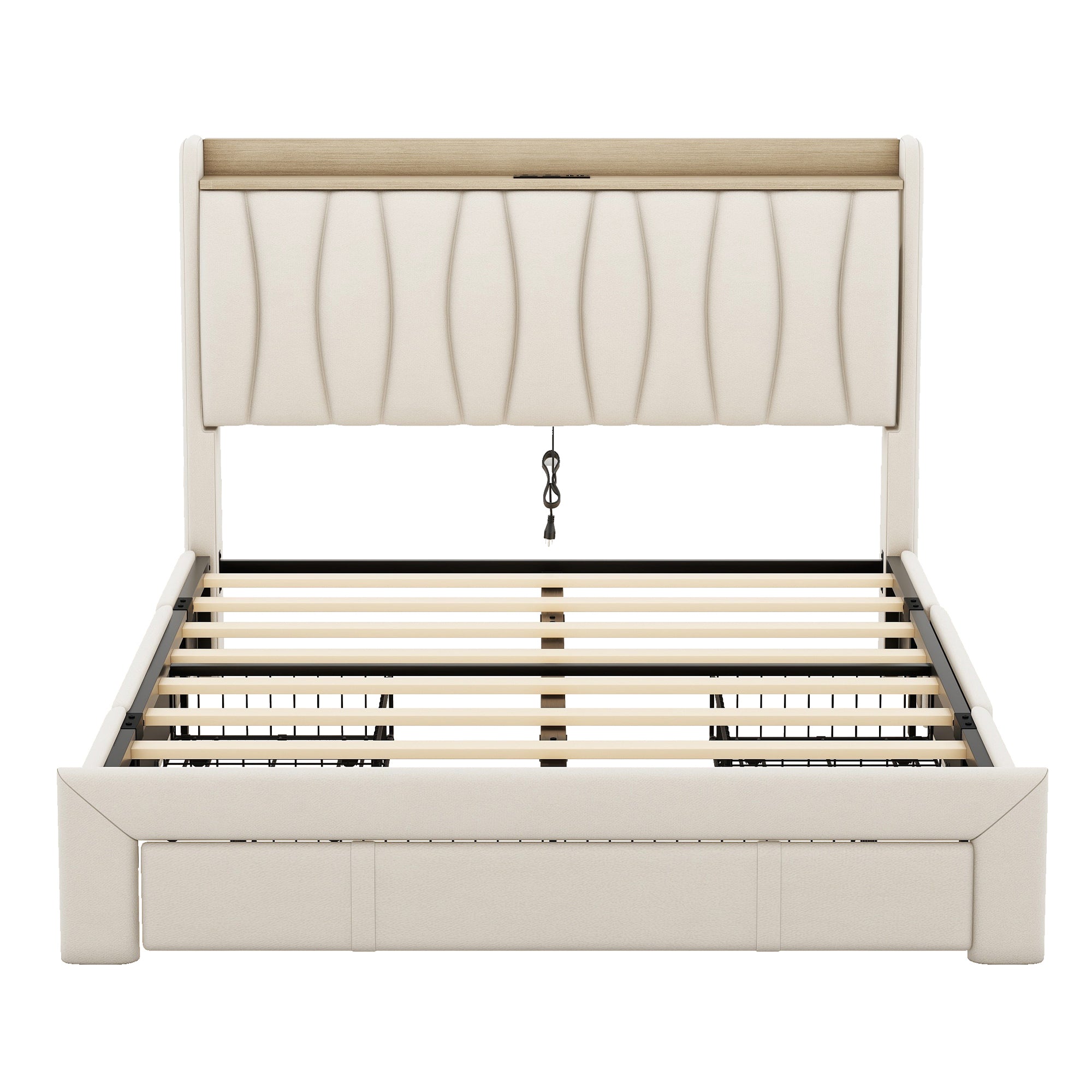 Bellemave Queen Size Upholstered Platform Bed with 3 Drawers,Storage Headboard and Charging Station