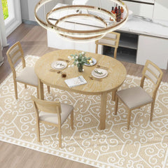 Bellemave 5-Piece Multifunctional Dining Table Set, Farmhouse Dining Set with Extendable Round Table