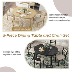 Bellemave 5-Piece Multifunctional Dining Table Set, Farmhouse Dining Set with Extendable Round Table