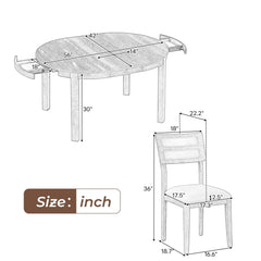 Bellemave 5-Piece Multifunctional Dining Table Set, Farmhouse Dining Set with Extendable Round Table