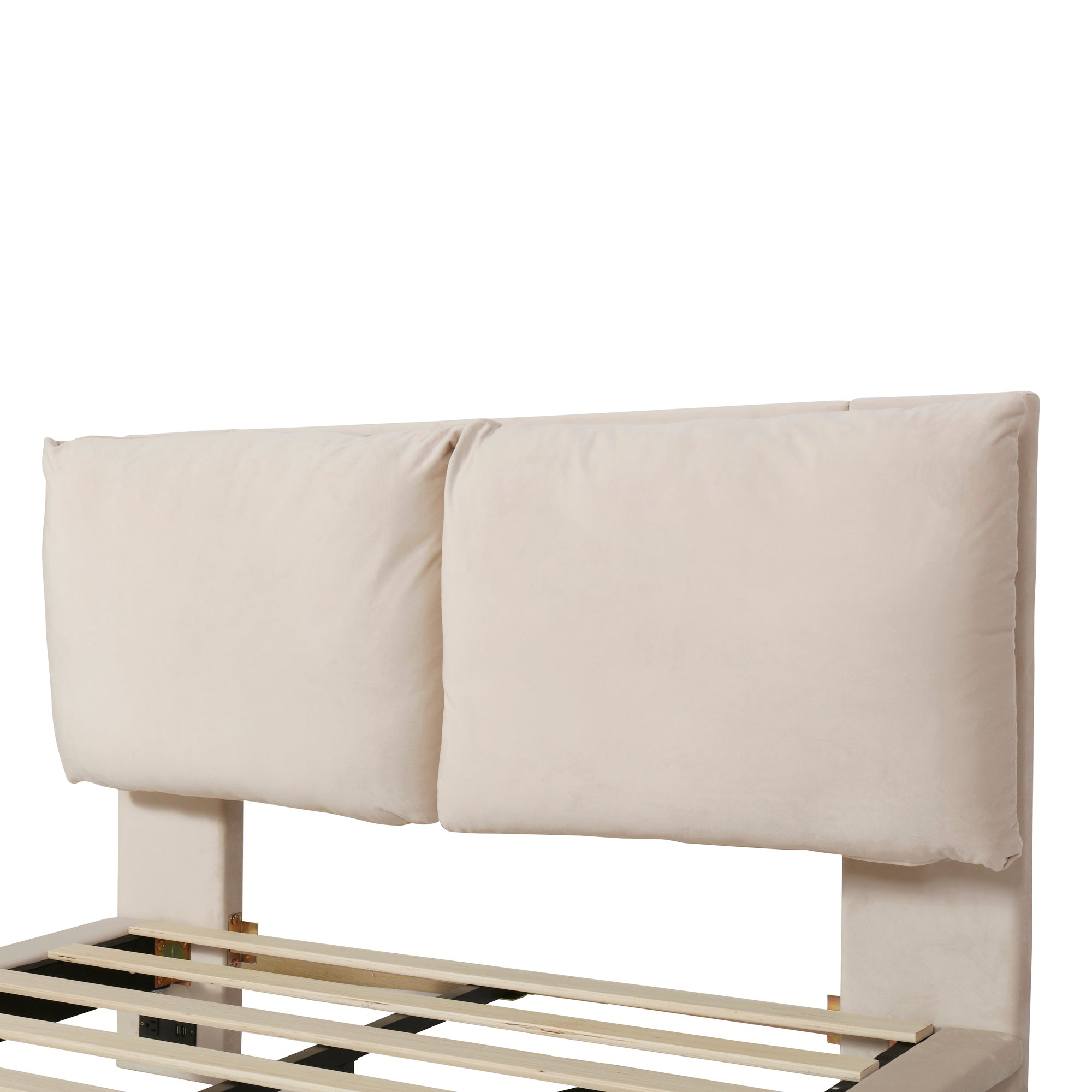 Bellemave® Upholstered Platform Bed with Sensor Light and 2 Large Backrests, 2 sets of USB Port and Socket on each rear Bed Leg Bellemave®