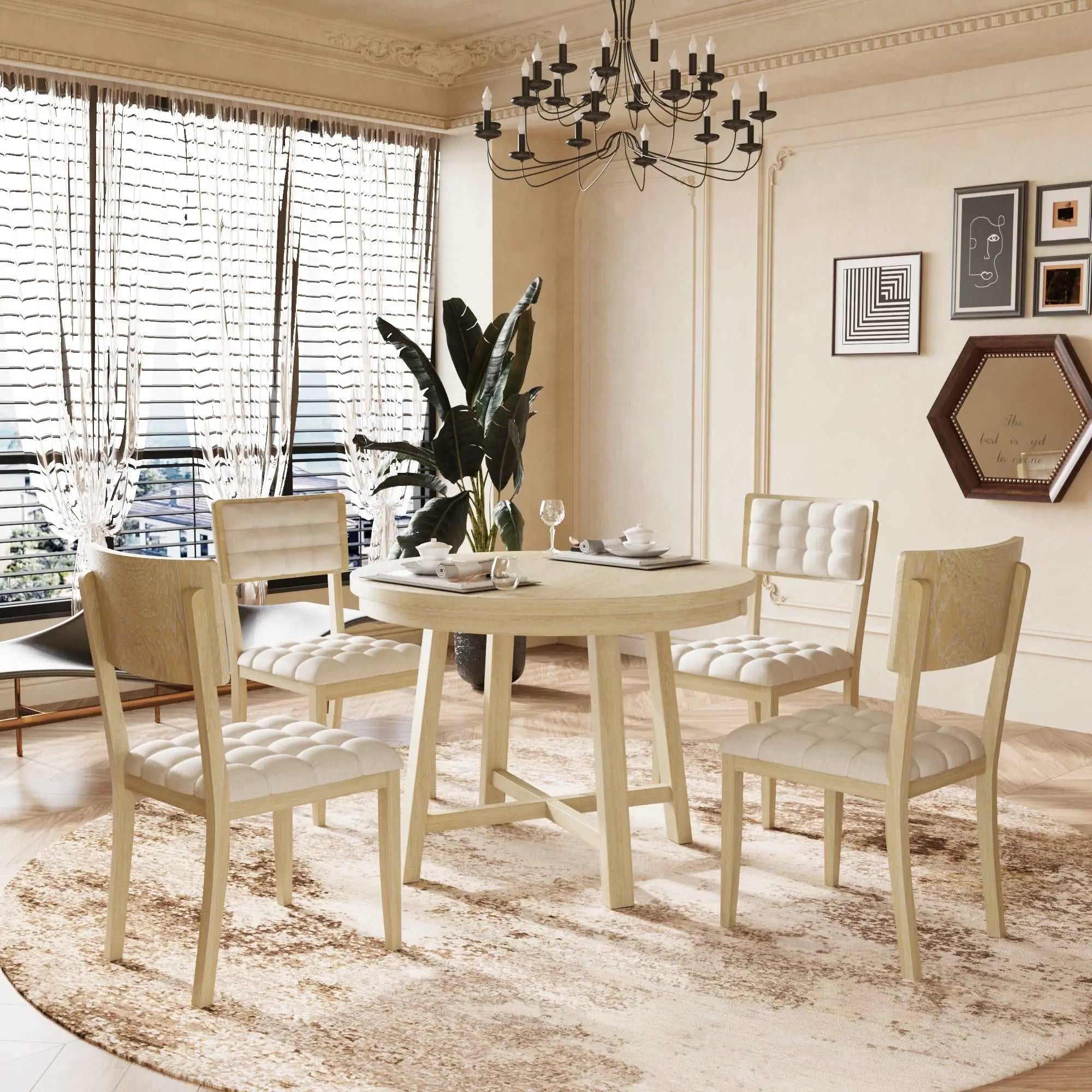 Bellemave 42" Round Dining Table Set with Cross Legs and Upholstered Dining Chairs