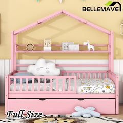 Bellemave® Wooden House Bed with Trundle Bed