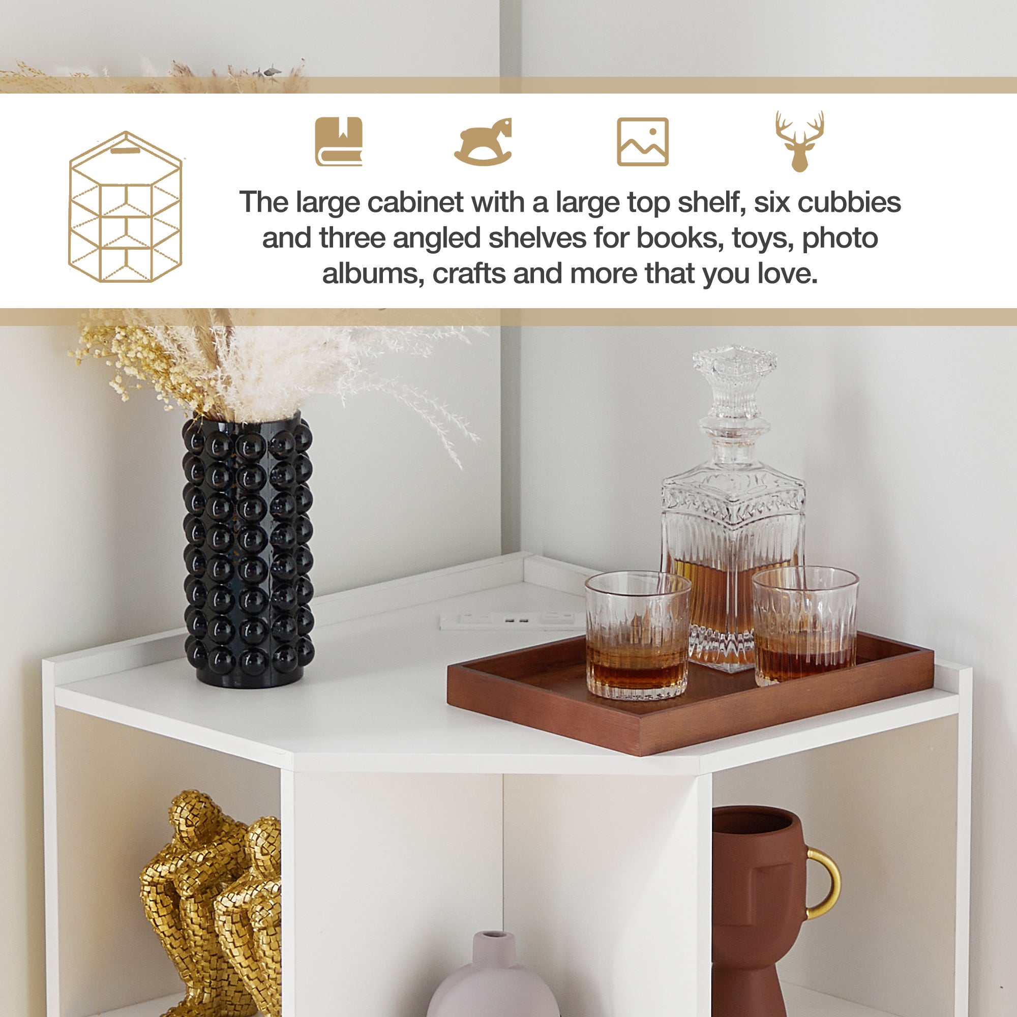 Bellemave® Corner Cube Toy Storage Board Game Storage Cabinet with USB and Outlets Bellemave®