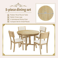 Bellemave 42" Round Dining Table Set with Cross Legs and Upholstered Dining Chairs