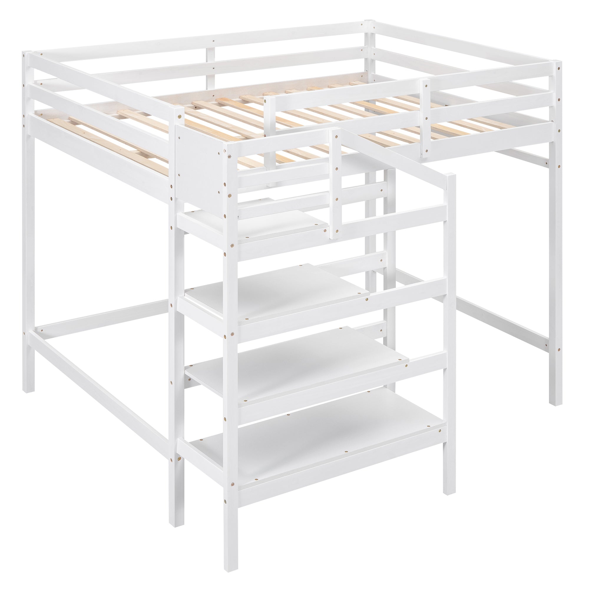 Bellemave Full Size Loft Bed with Built-in Storage Staircase and Hanger for Clothes