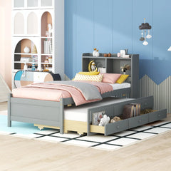 Bellemave Twin Size PlatformBed with Bookcase Headboard, Trundle and Storage Drawers Bellemave