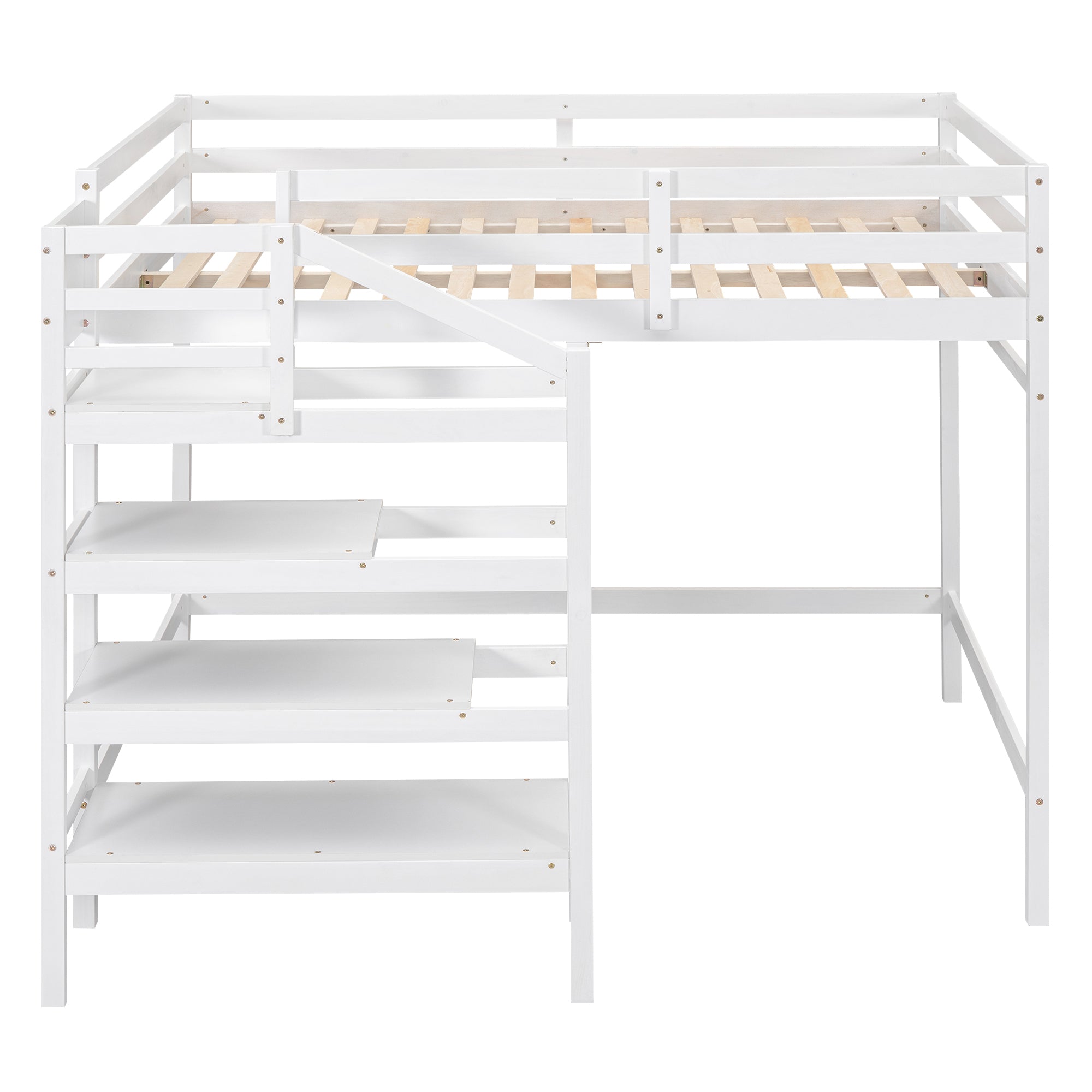 Bellemave Full Size Loft Bed with Built-in Storage Staircase and Hanger for Clothes